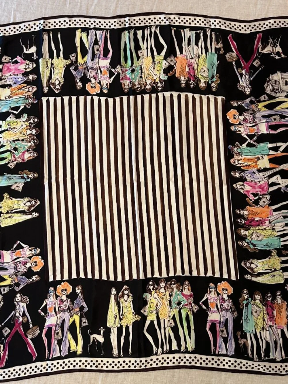 Rare Henri Bendel Silk Bendel Girls Scarf Izak Zenou Fashion Illustration Pouch